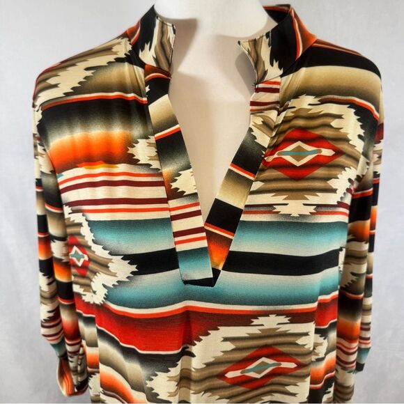 Beautiful southwestern tribal print Fall in the Desert notched vneck top size XL - Picture 2 of 6